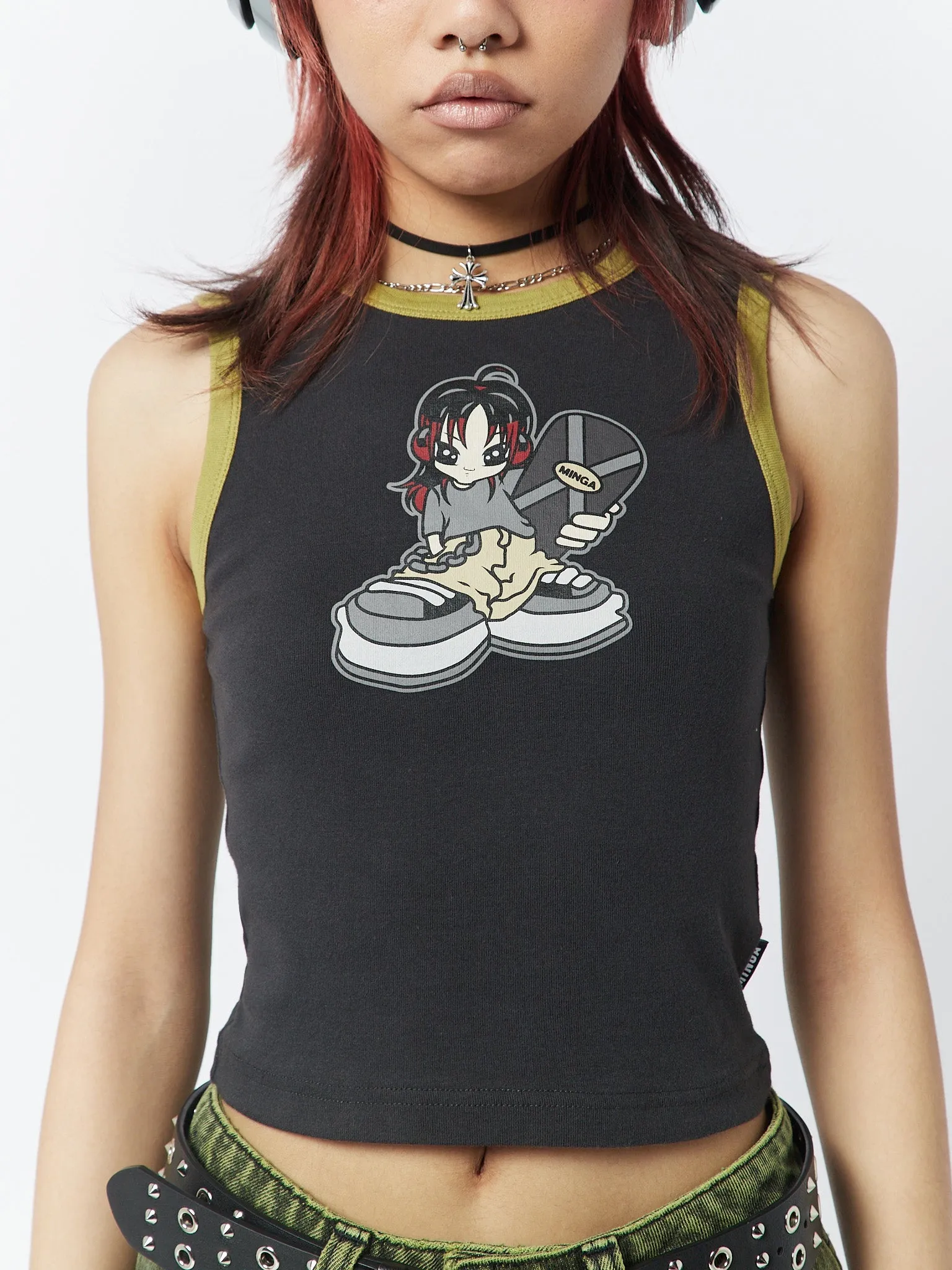 Skater Girl Graphic Ringer Vest Top sold by Minga London product image thumbnail 4