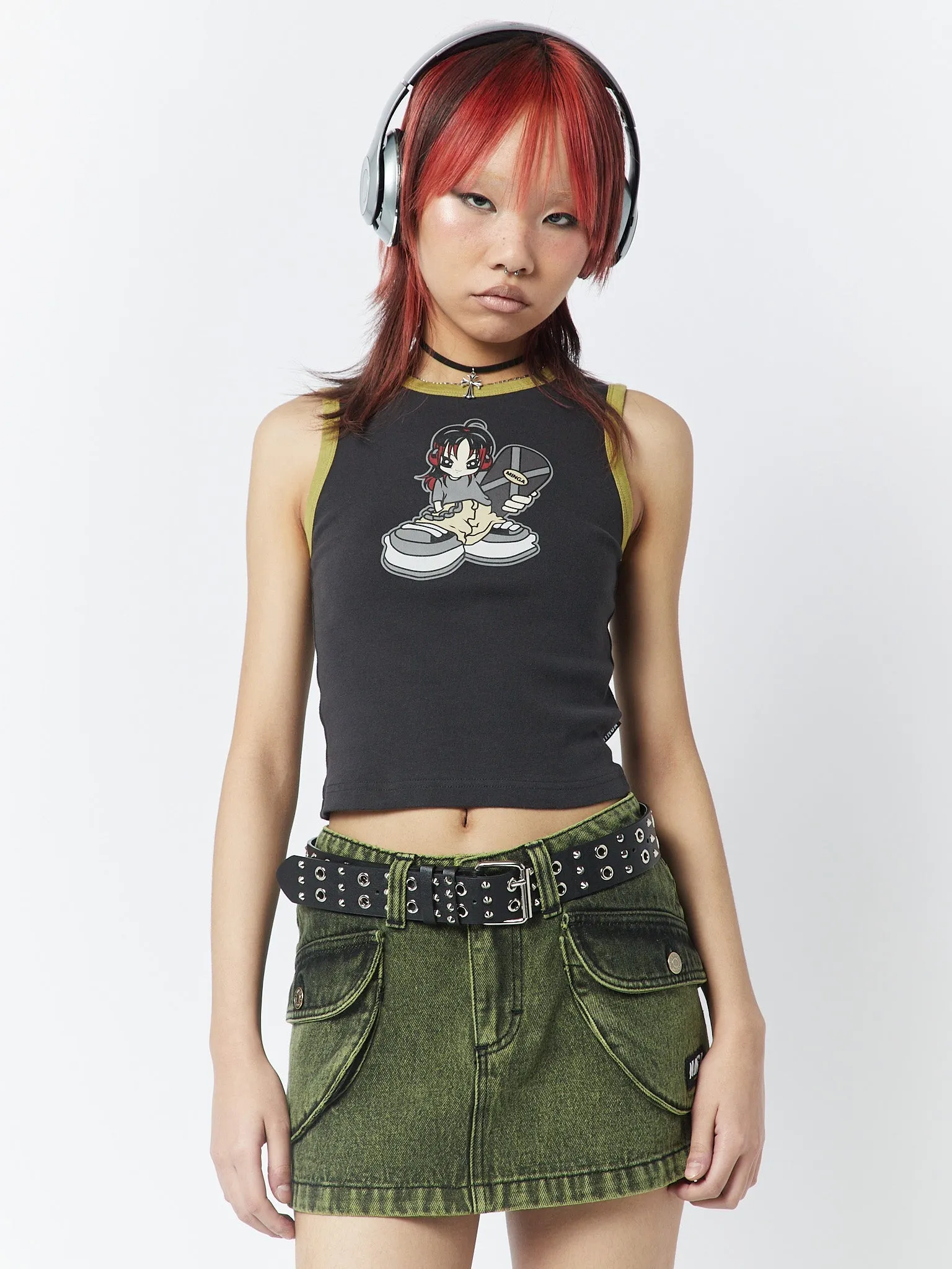 Skater Girl Graphic Ringer Vest Top sold by Minga London
