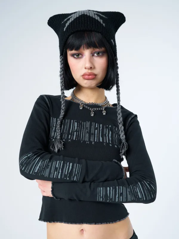 Break the Code Black Graphic Top sold by Minga London