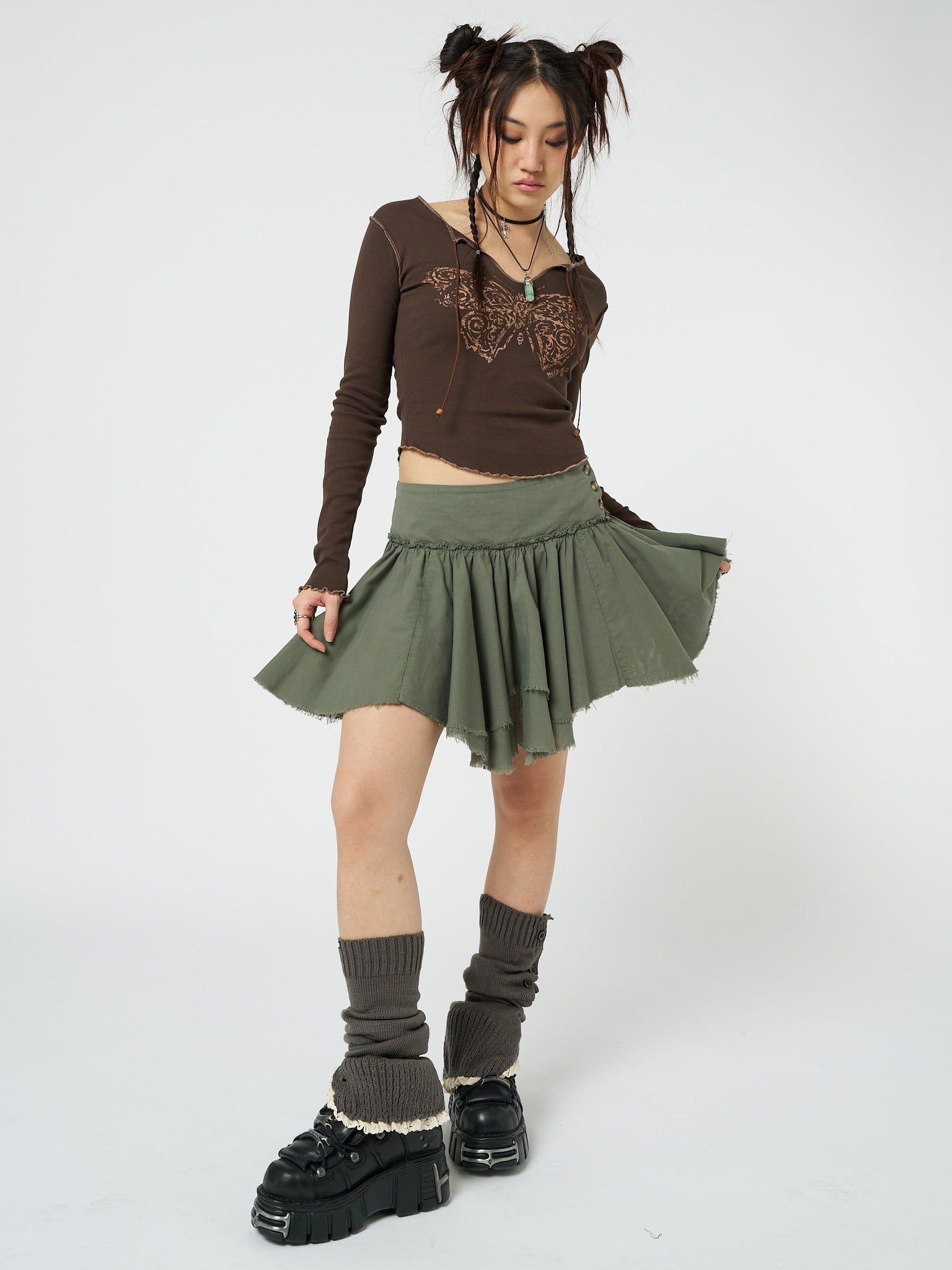 Flora Green Layered Asymmetrical Mini Skirt sold by Minga London product image thumbnail 5