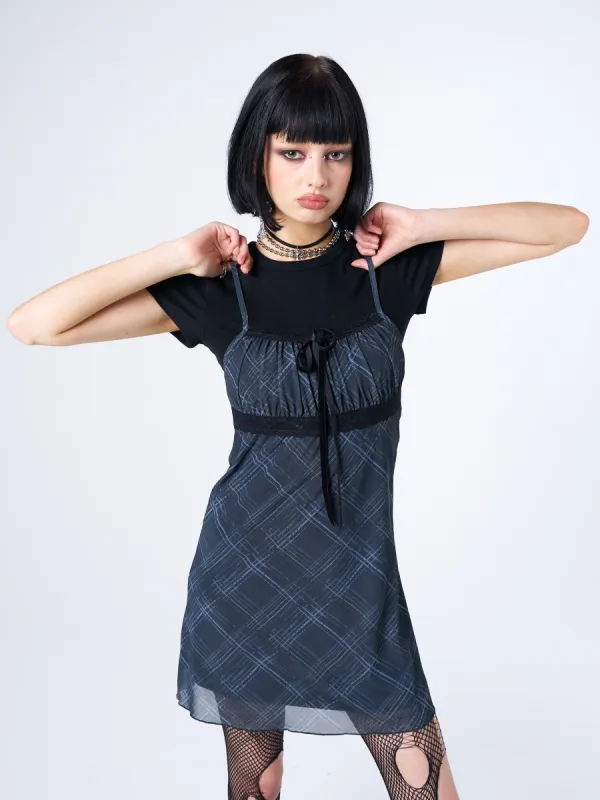 Amber Tartan Lace Trim Mini Dress sold by Minga London