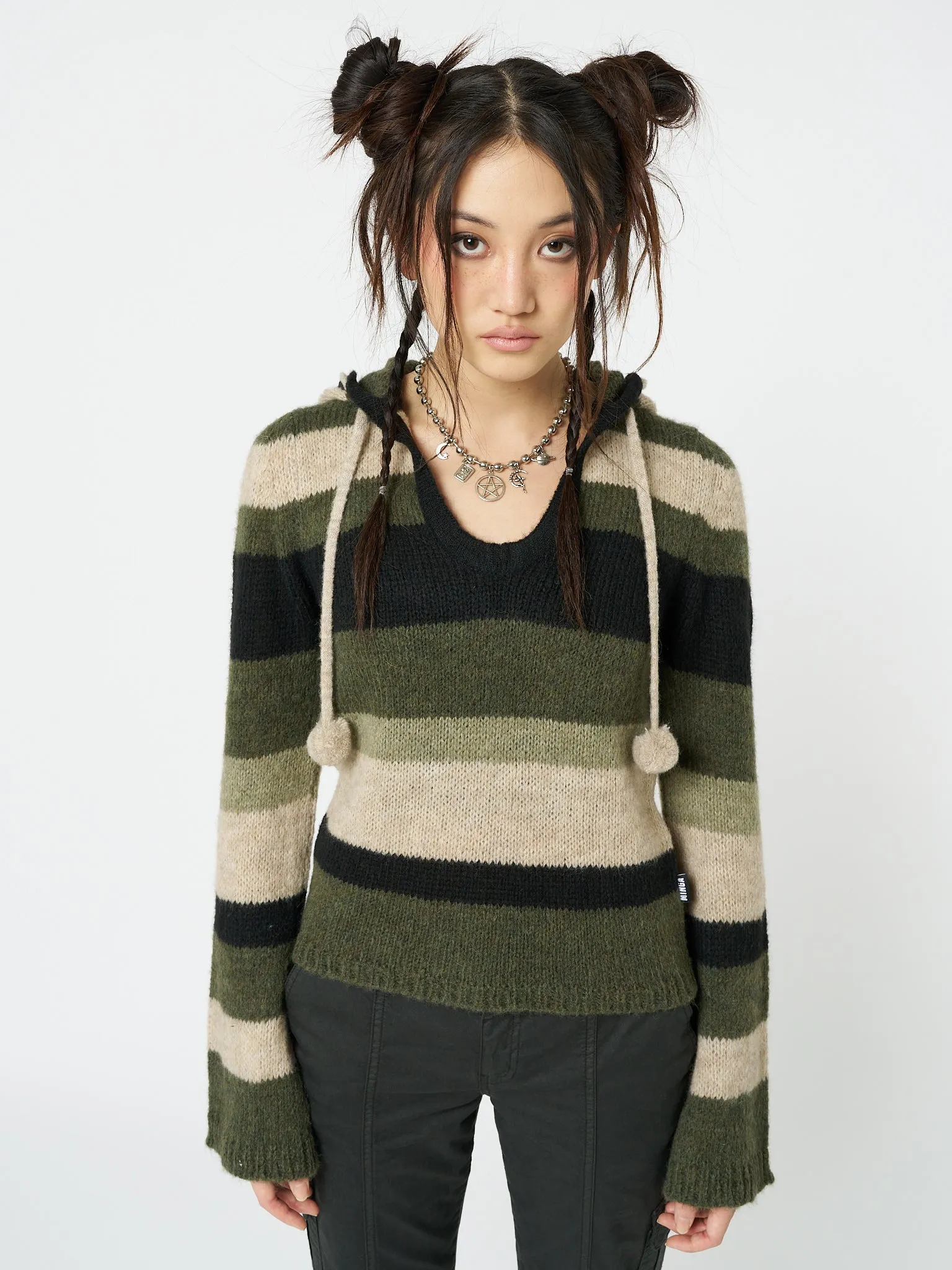 Moss Stripes Knitted Hoodie sold by Minga London product image thumbnail 2