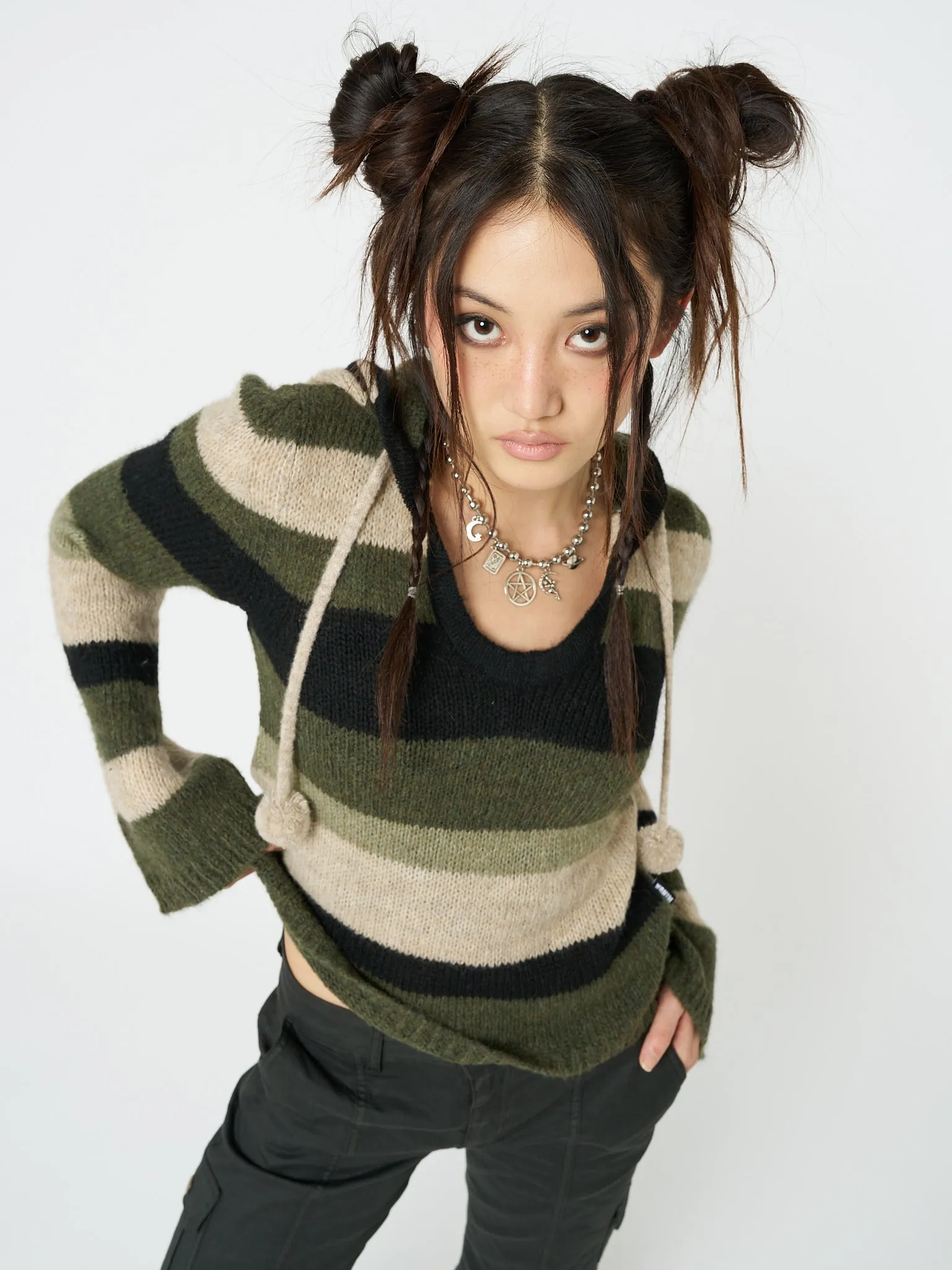 Moss Stripes Knitted Hoodie sold by Minga London