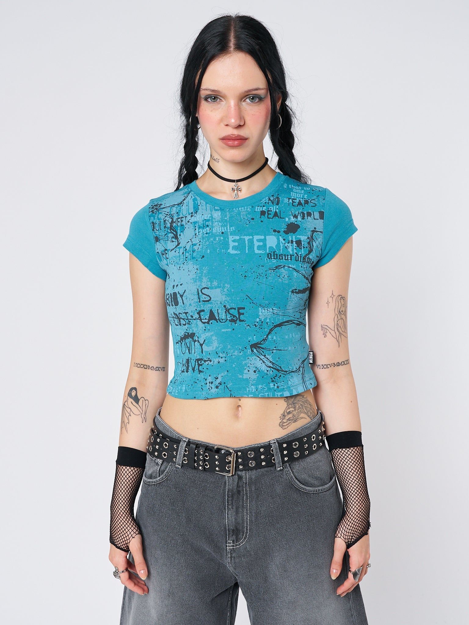 Real World Blue Graphic Baby Tee sold by Minga London product image thumbnail 4