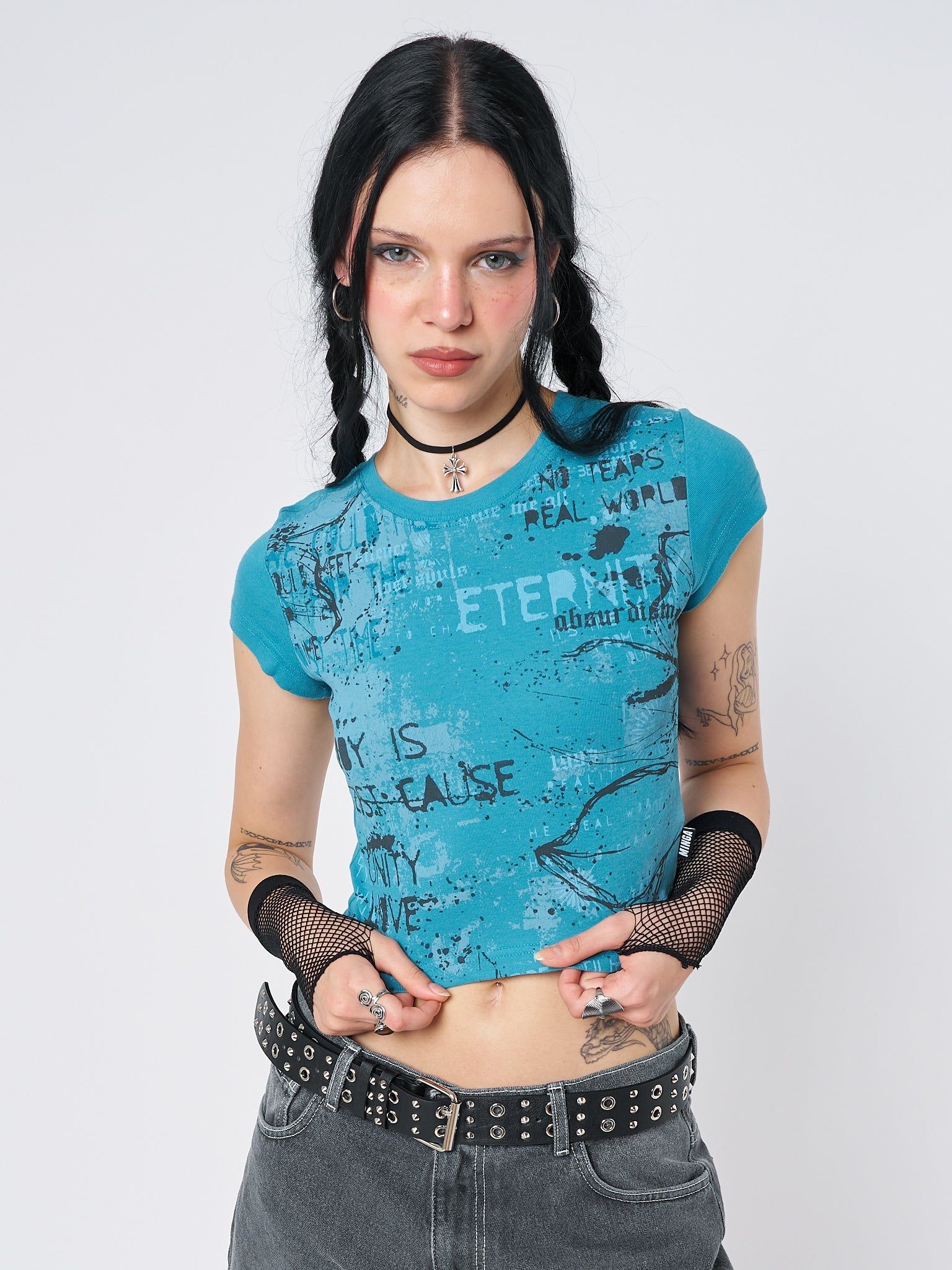 Real World Blue Graphic Baby Tee sold by Minga London product image thumbnail 3