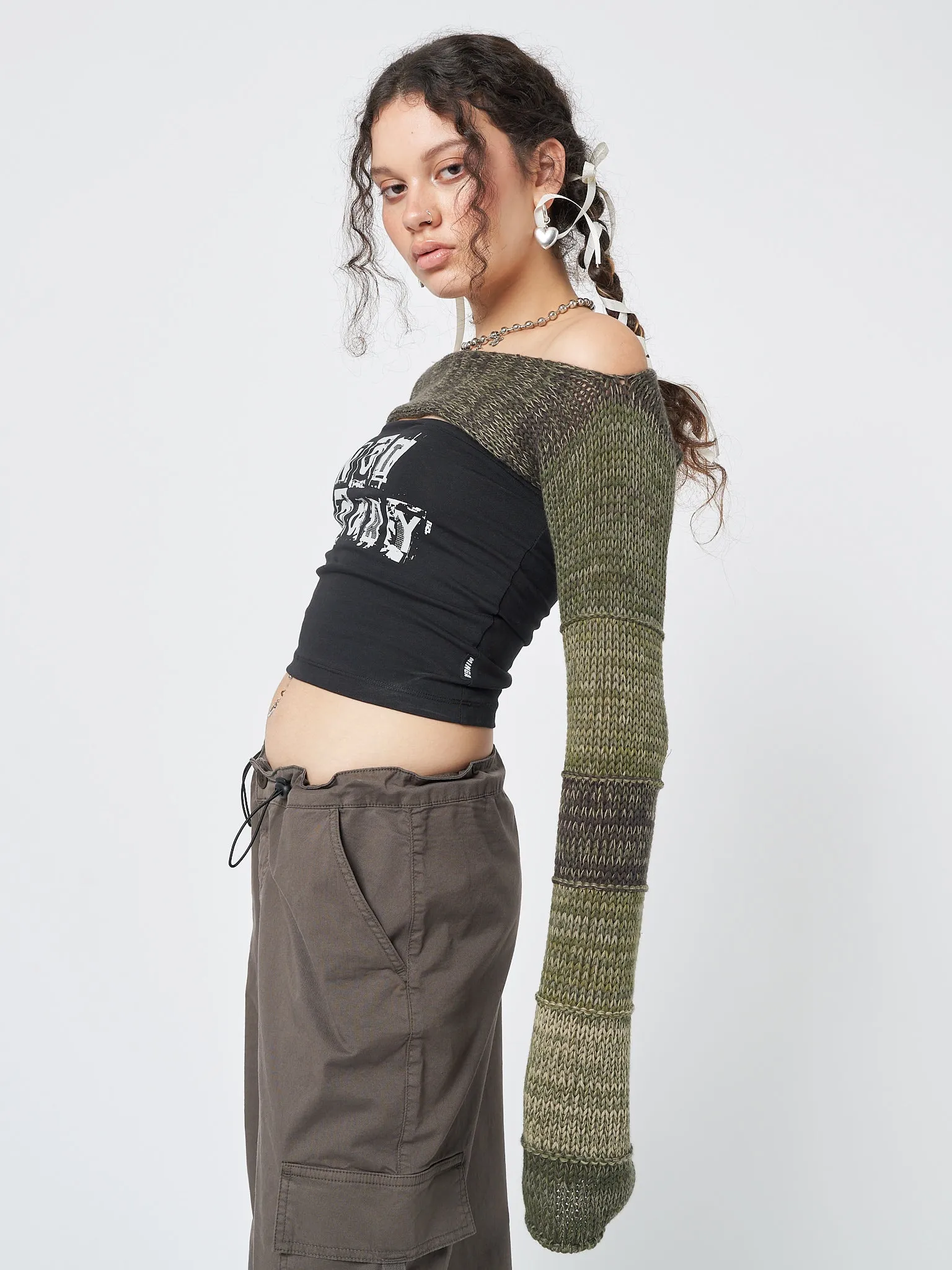Fusion Green Patchwork Knitted Shrug sold by Minga London product image thumbnail 4