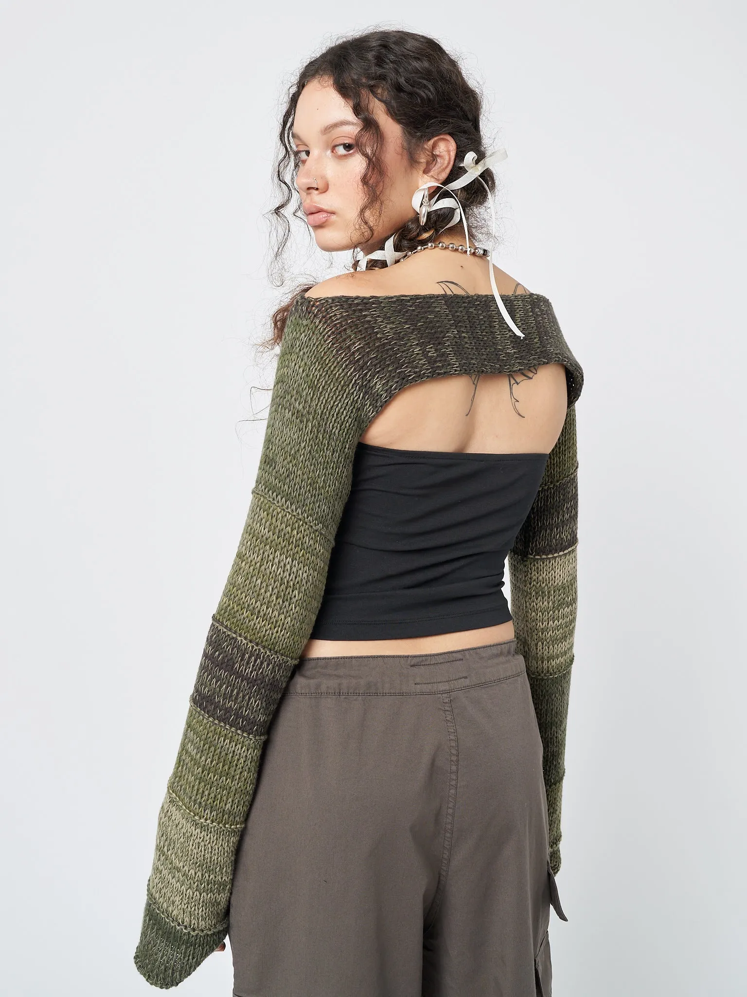 Fusion Green Patchwork Knitted Shrug sold by Minga London product image thumbnail 5