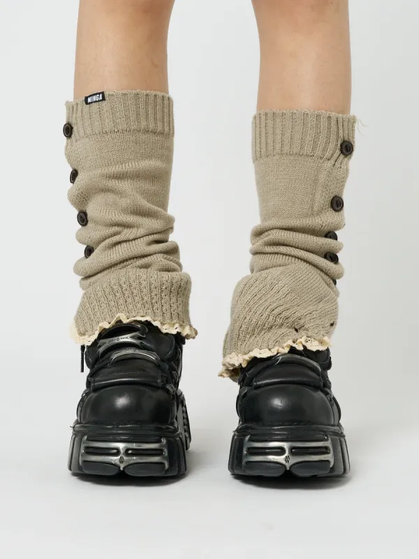 Zeva Beige Buttoned Leg Warmers made by Minga London