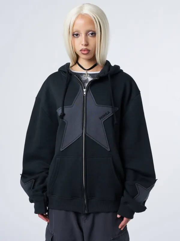 Celeste Star Black Oversized Zip Up Hoodie sold by Minga London