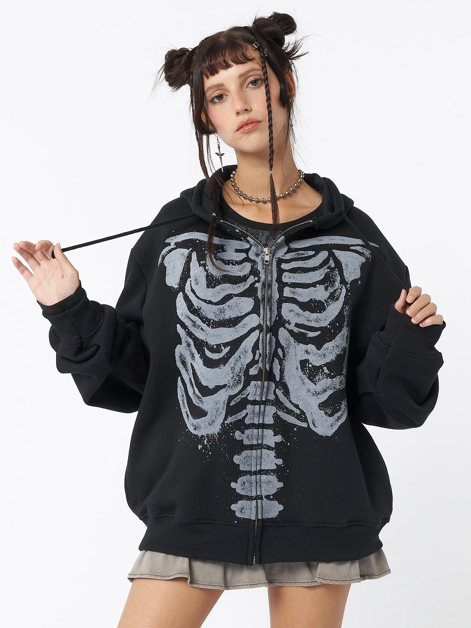 Skeleton Black Zip Up Hoodie sold by Minga London product image thumbnail 4