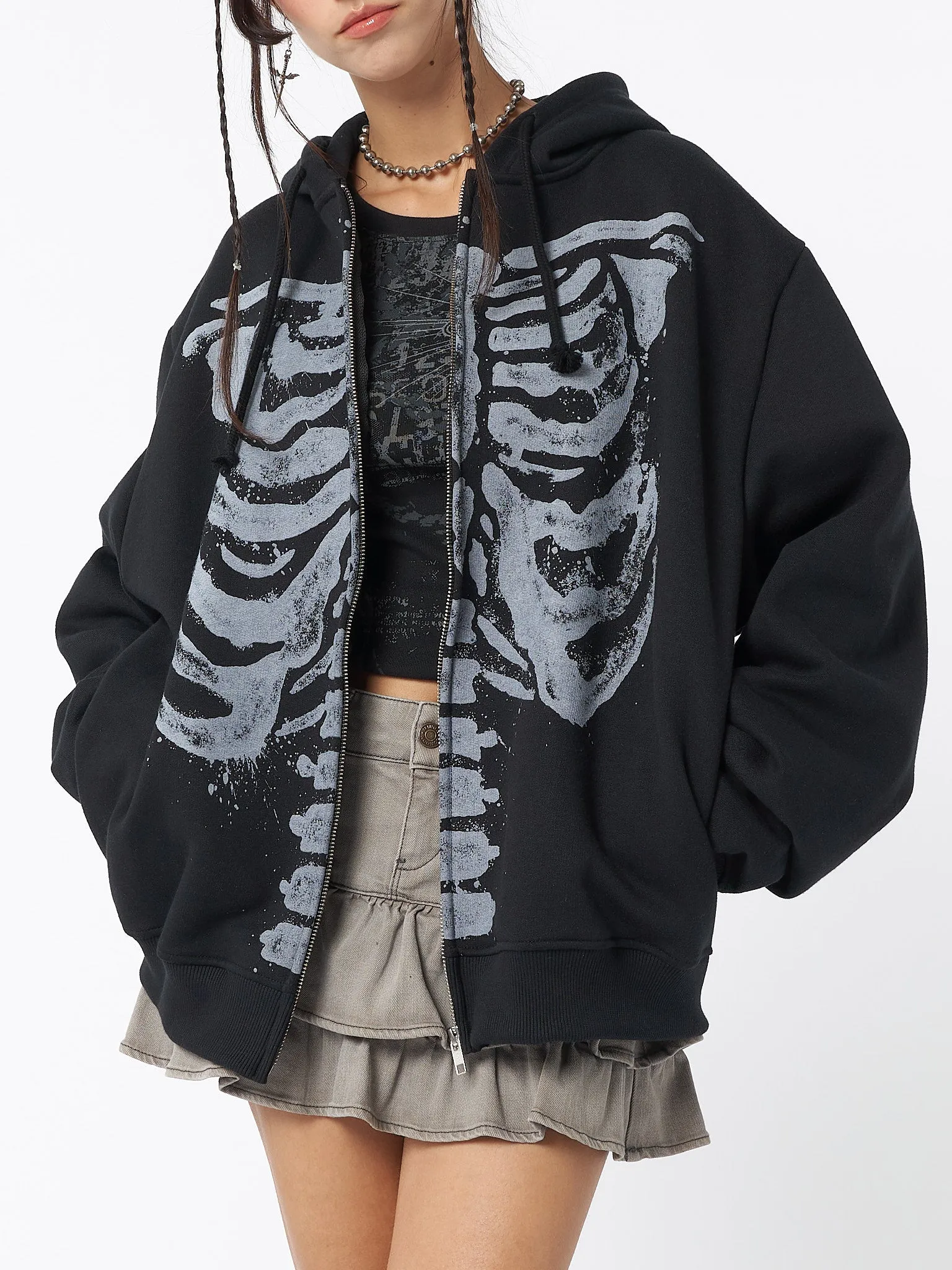 Skeleton Black Zip Up Hoodie sold by Minga London product image thumbnail 2