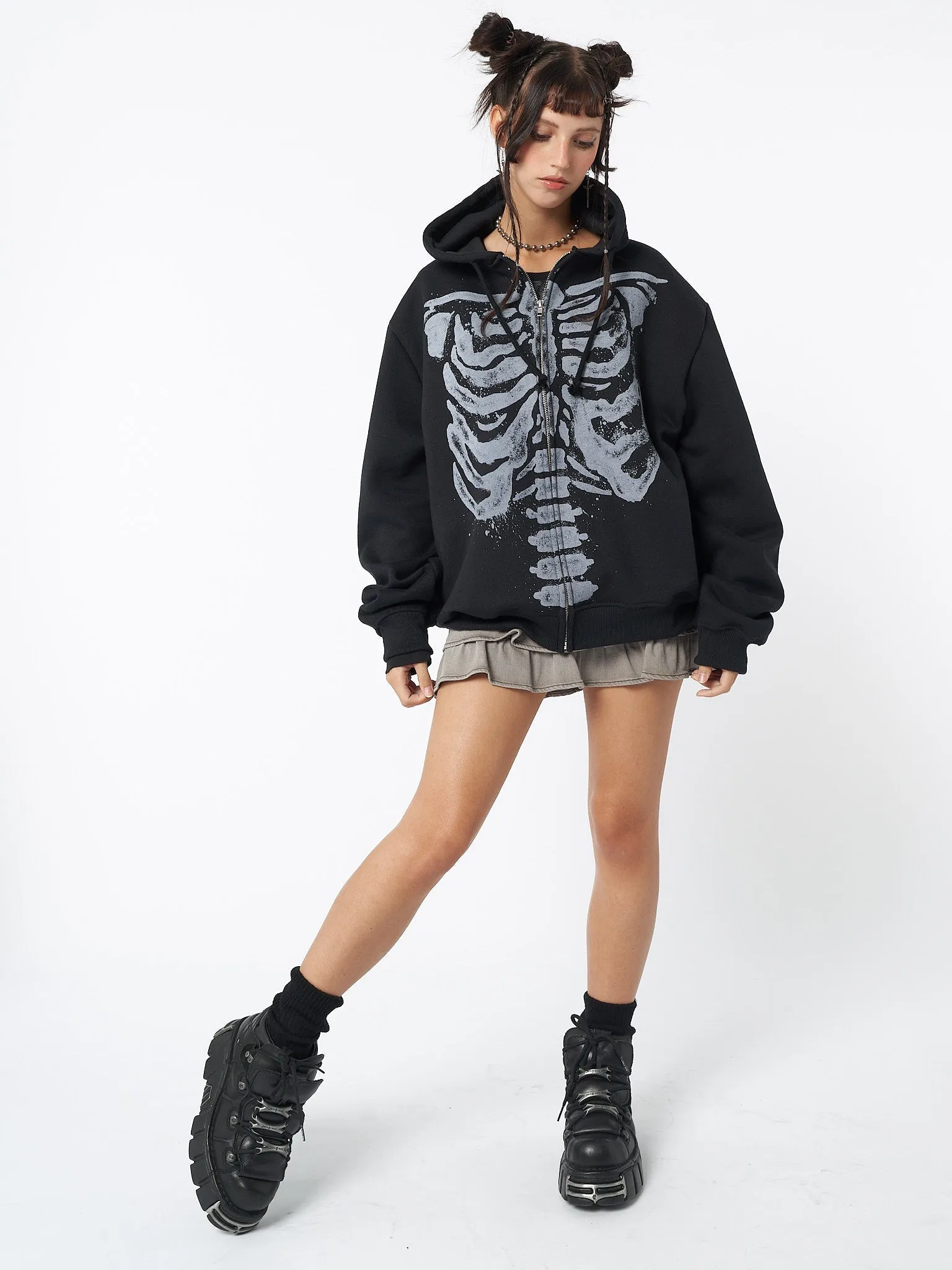 Skeleton Black Zip Up Hoodie sold by Minga London product image thumbnail 3