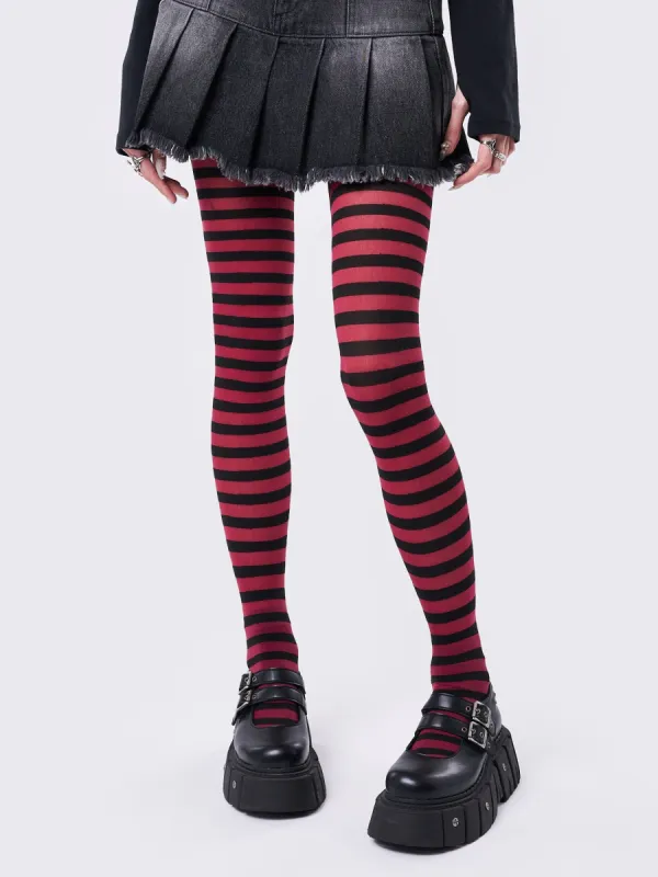 Aoki Red & Black Striped Tights made by Minga London