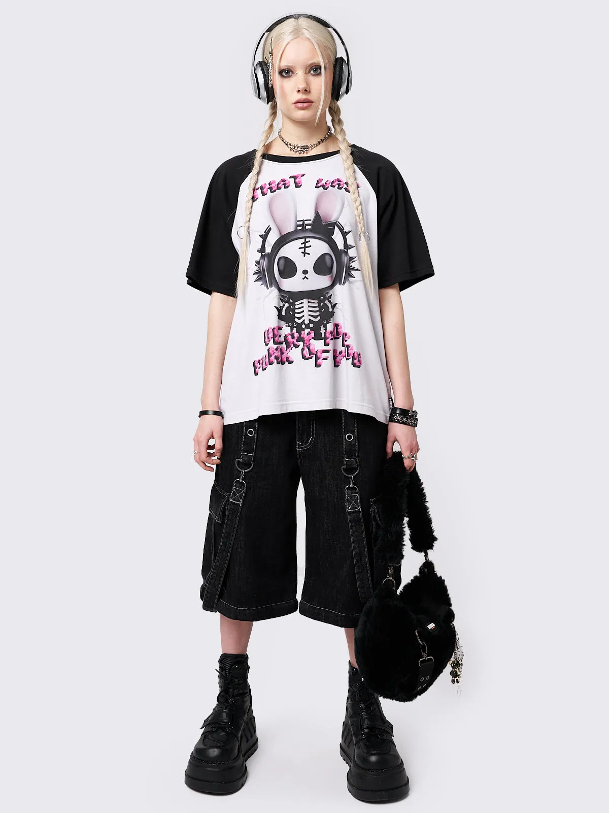 Pop Punk Bunny Raglan T-Shirt sold by Minga London product image thumbnail 2