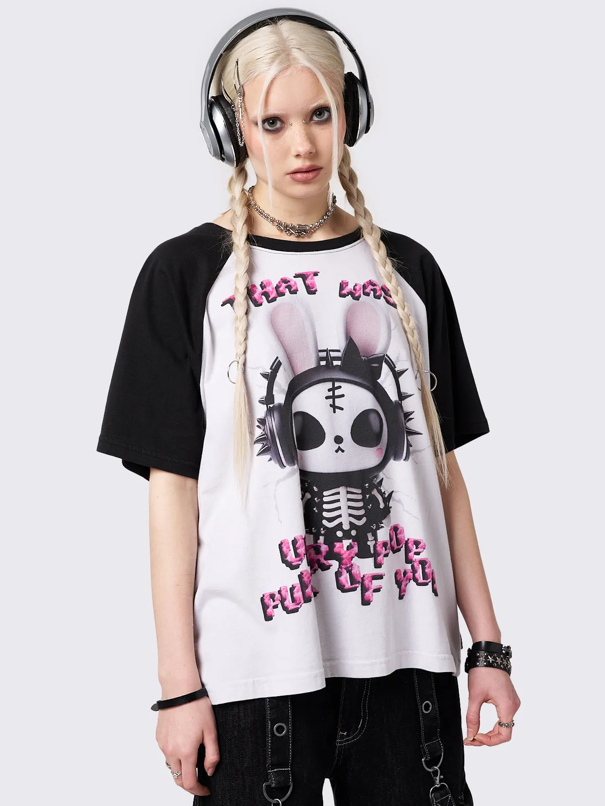 Pop Punk Bunny Raglan T-Shirt sold by Minga London product image thumbnail 3
