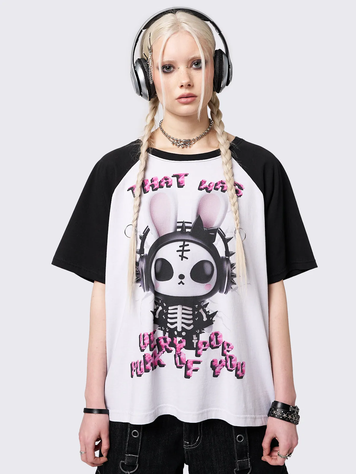 Pop Punk Bunny Raglan T-Shirt sold by Minga London