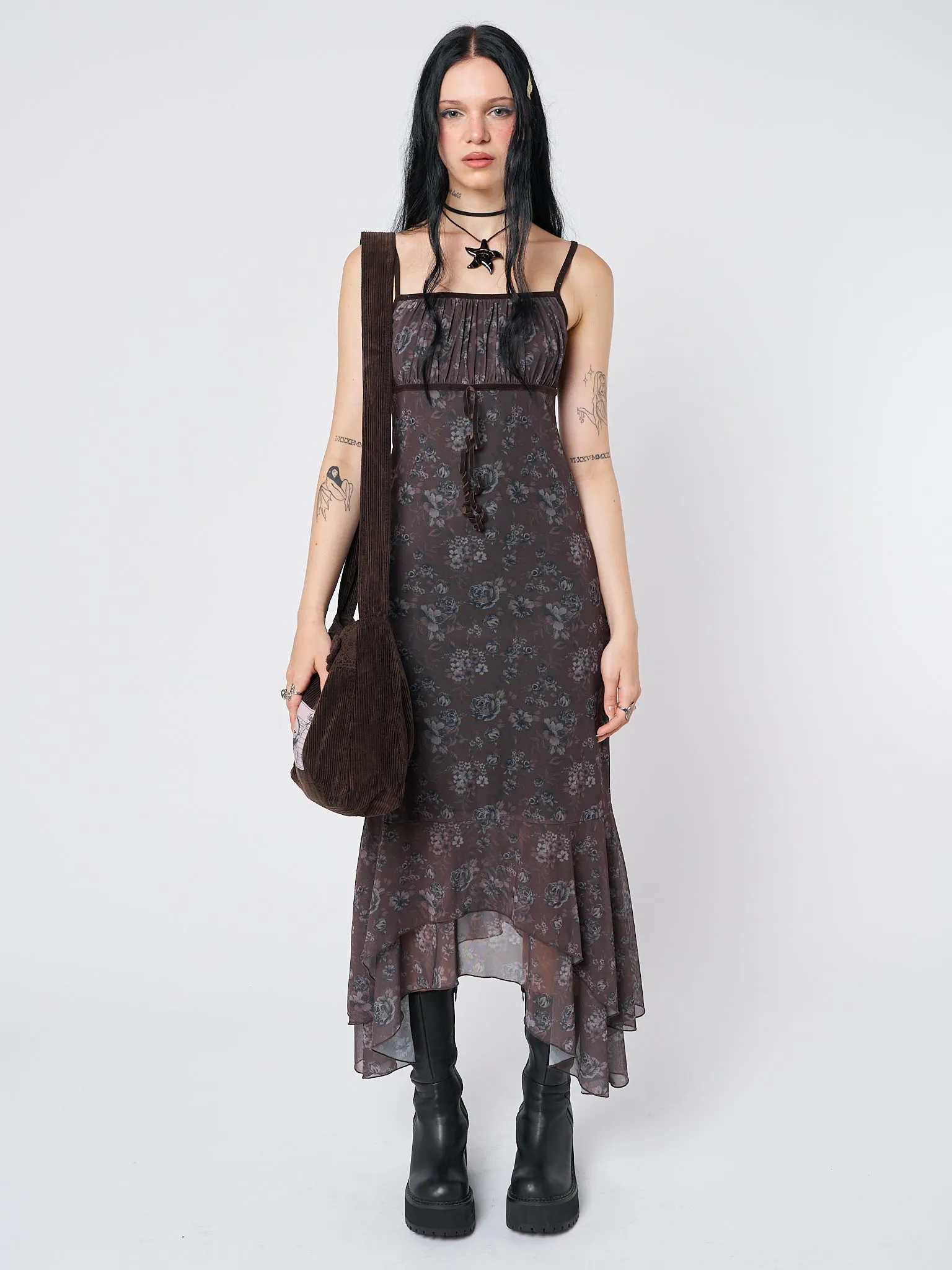 green floral printed zelda midi dress Amina Midi Dress in Green City Floral Olive