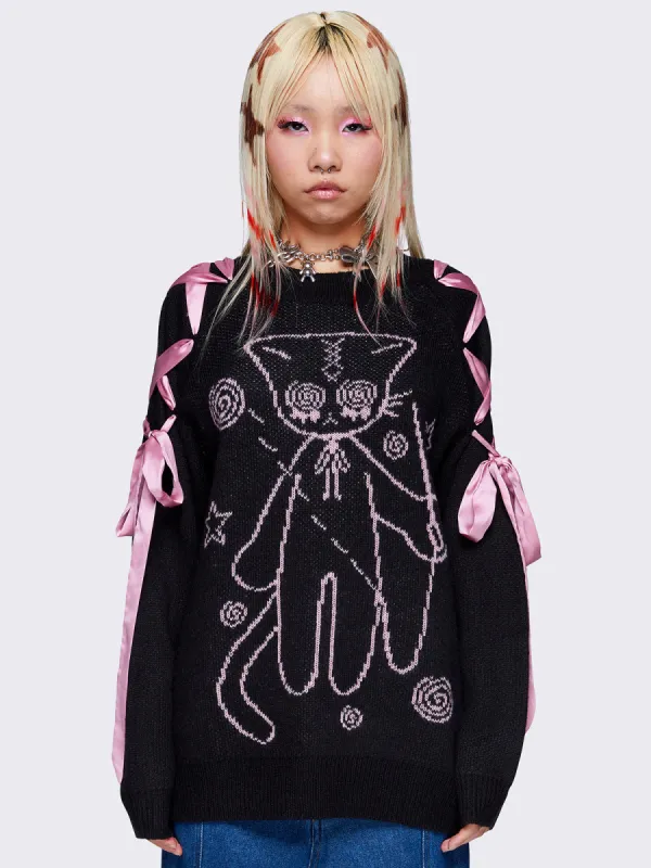 Crafty Kitty Lace Up Knit Jumper made by Minga London