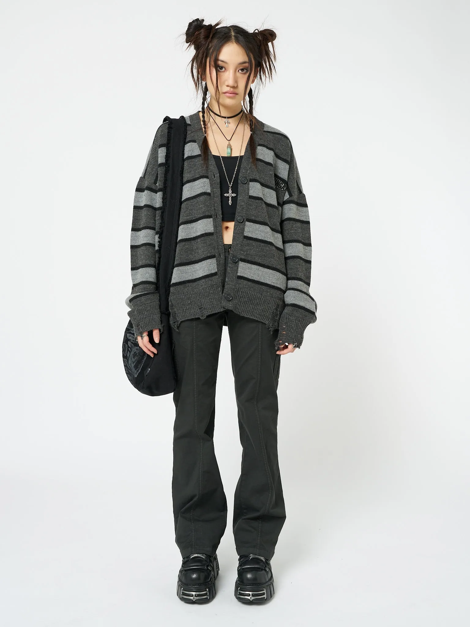 Neesa Grey & Black Stripe Knit Cardigan sold by Minga London product image thumbnail 3