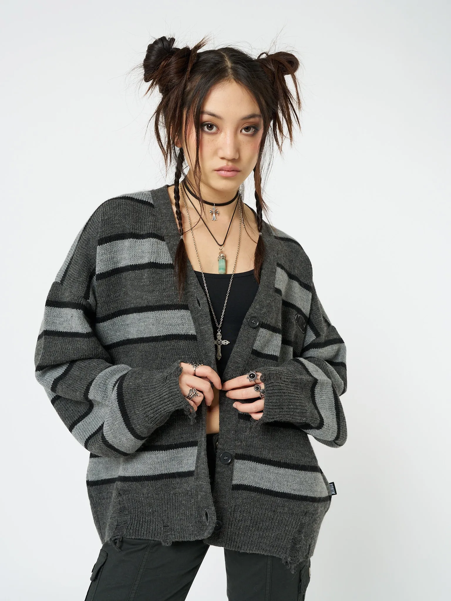 Neesa Grey & Black Stripe Knit Cardigan sold by Minga London product image thumbnail 2