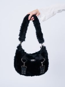Arrya Black Furry Shoulder Chain Bag sold by Minga London