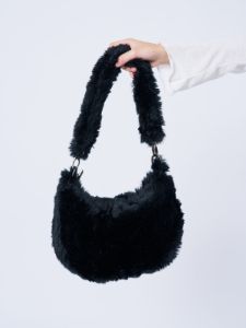 Arrya Black Furry Shoulder Chain Bag sold by Minga London