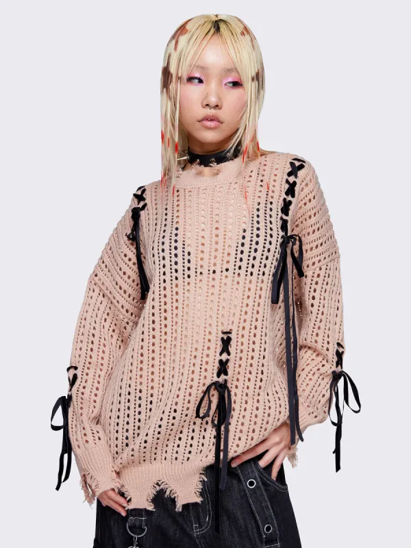 Amelia Bows Distressed Knit Jumper sold by Minga London