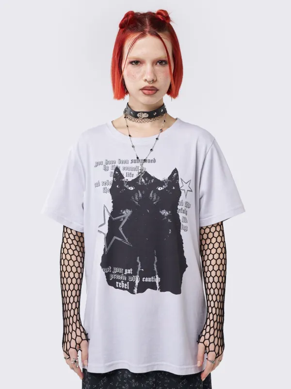 Cautious Kitty Graphic T-shirt sold by Minga London