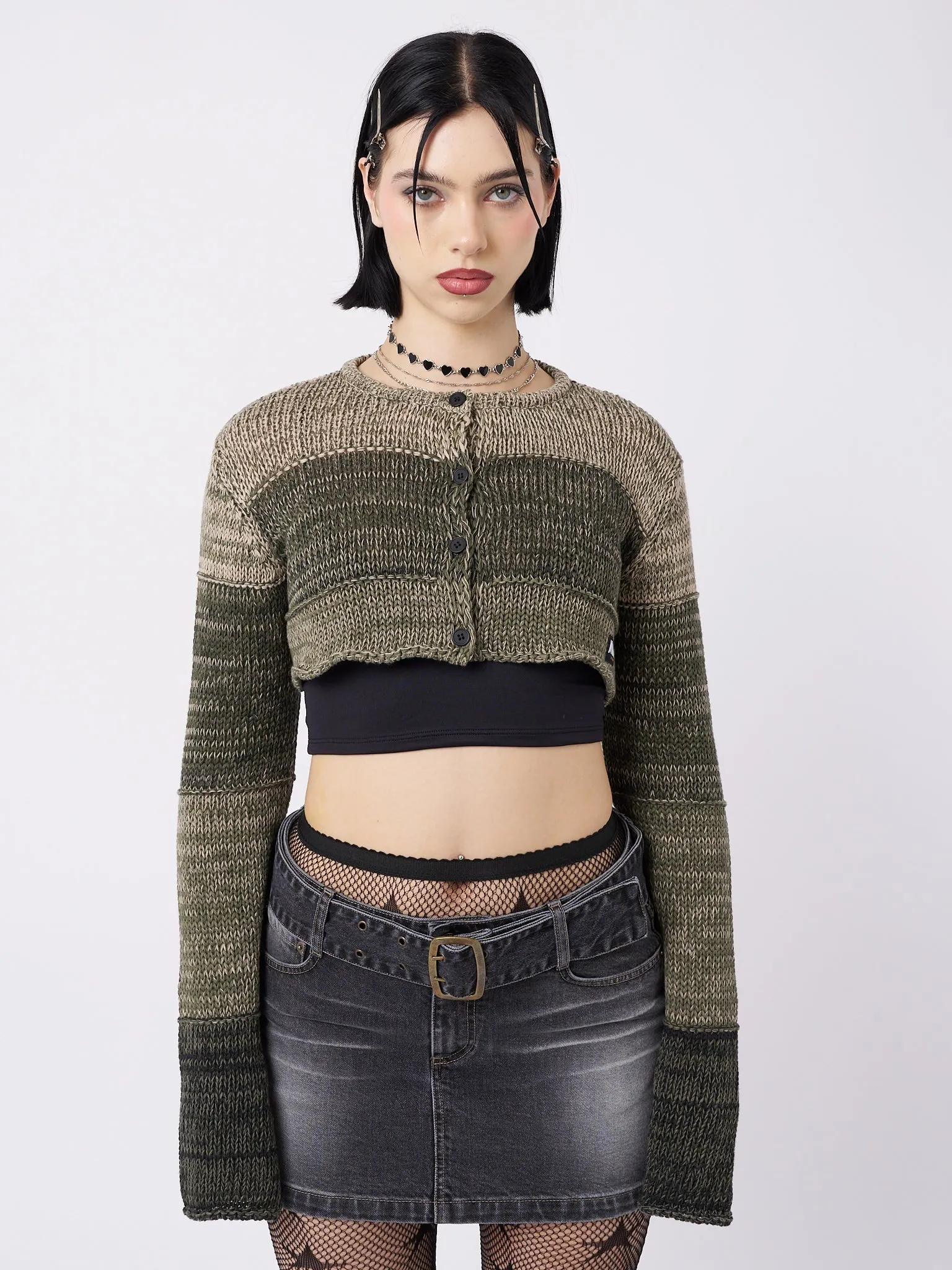 Drea Green Extreme Cropped Cardigan sold by Minga London