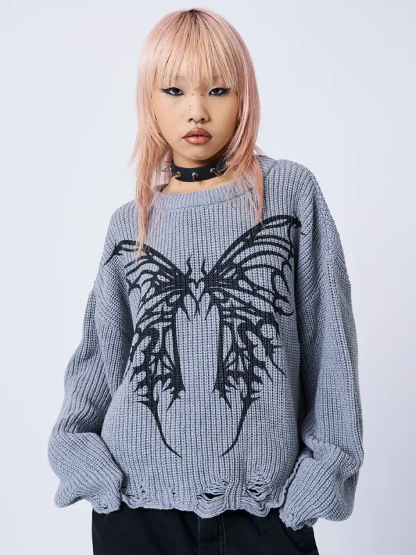 Darkwave Butterfly Distressed Knit Jumper sold by Minga London