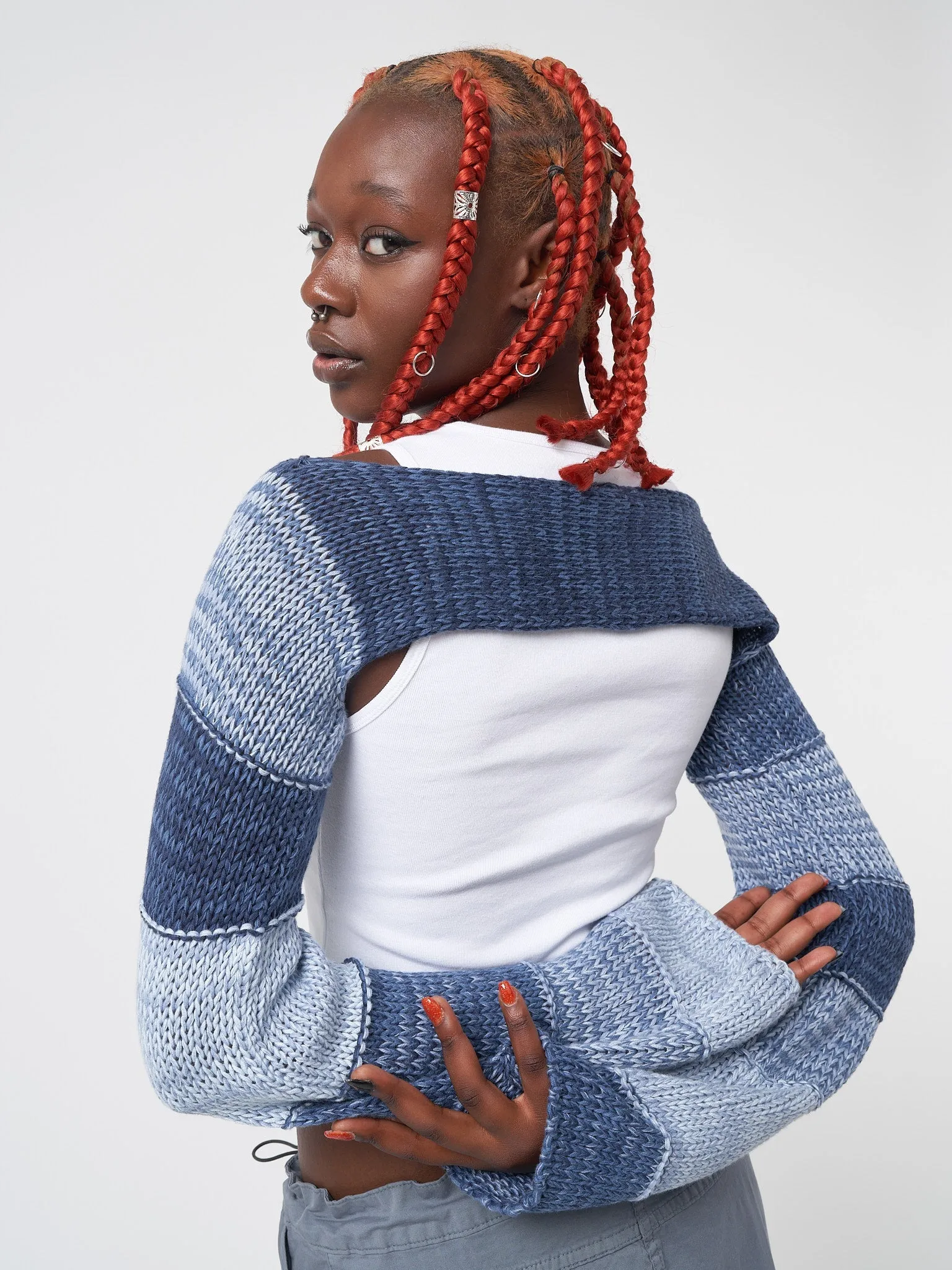 Fusion Blue Patchwork Knitted Shrug sold by Minga London product image thumbnail 5