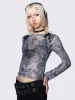 Willa Grey Lace Up Mesh Top sold by Minga London