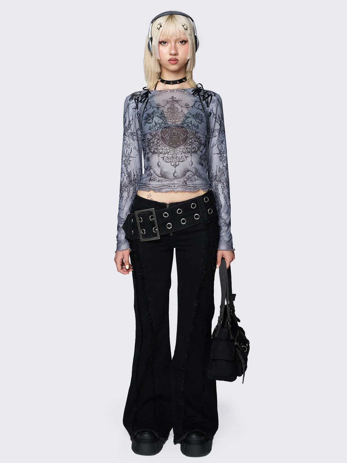 Willa Grey Lace Up Mesh Top sold by Minga London product image thumbnail 3