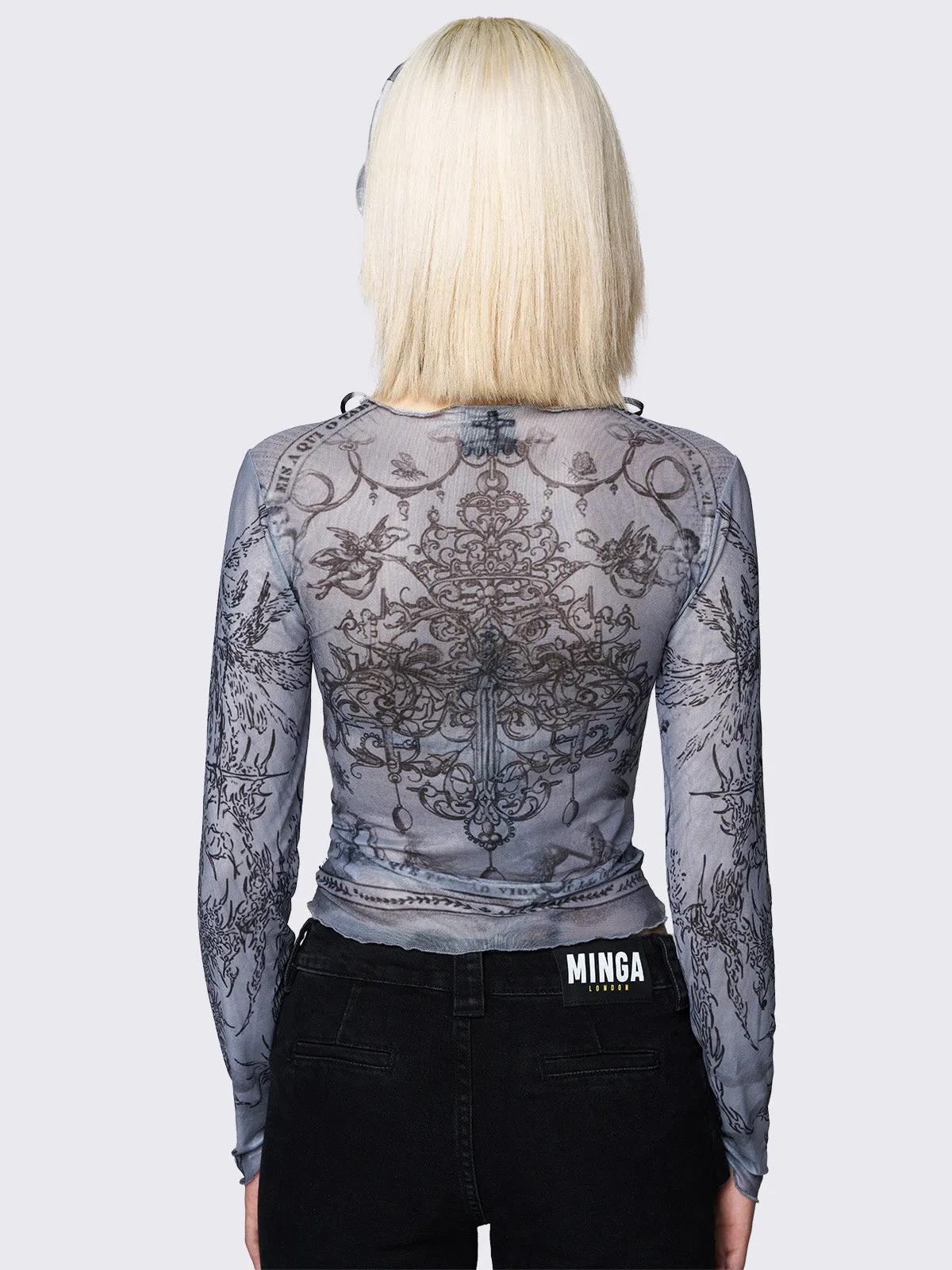 Willa Grey Lace Up Mesh Top sold by Minga London product image thumbnail 4