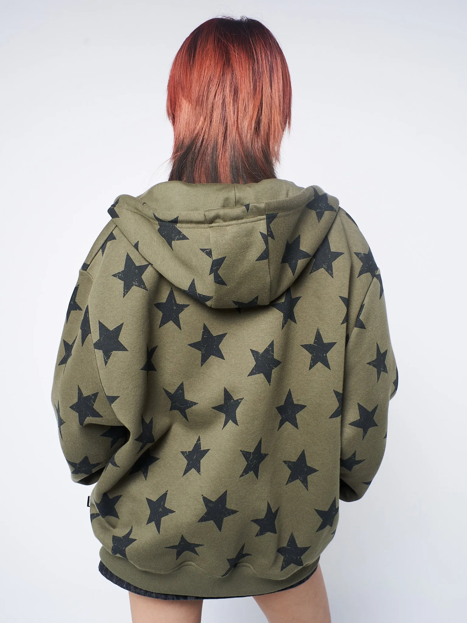 Star Print Green Oversized Zip Up Hoodie sold by Minga London product image thumbnail 5