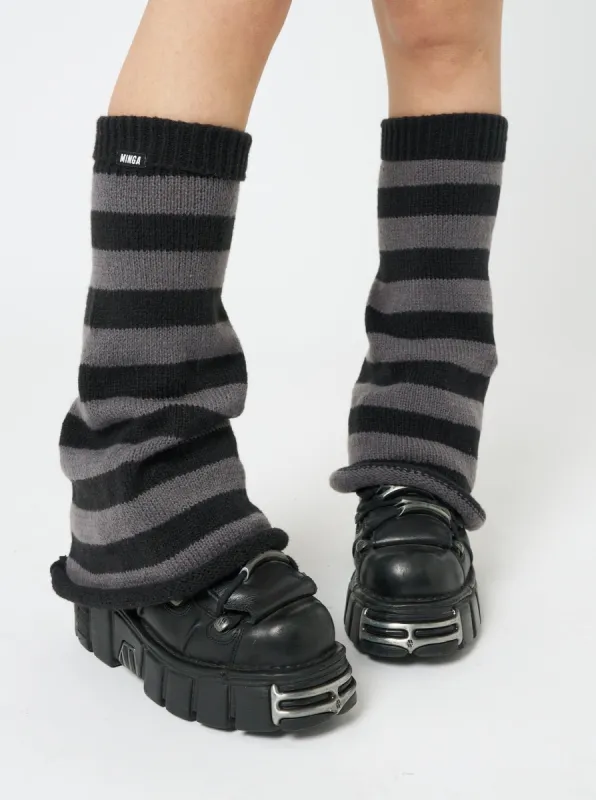 Black & Grey Striped Flare Leg Warmers made by Minga London