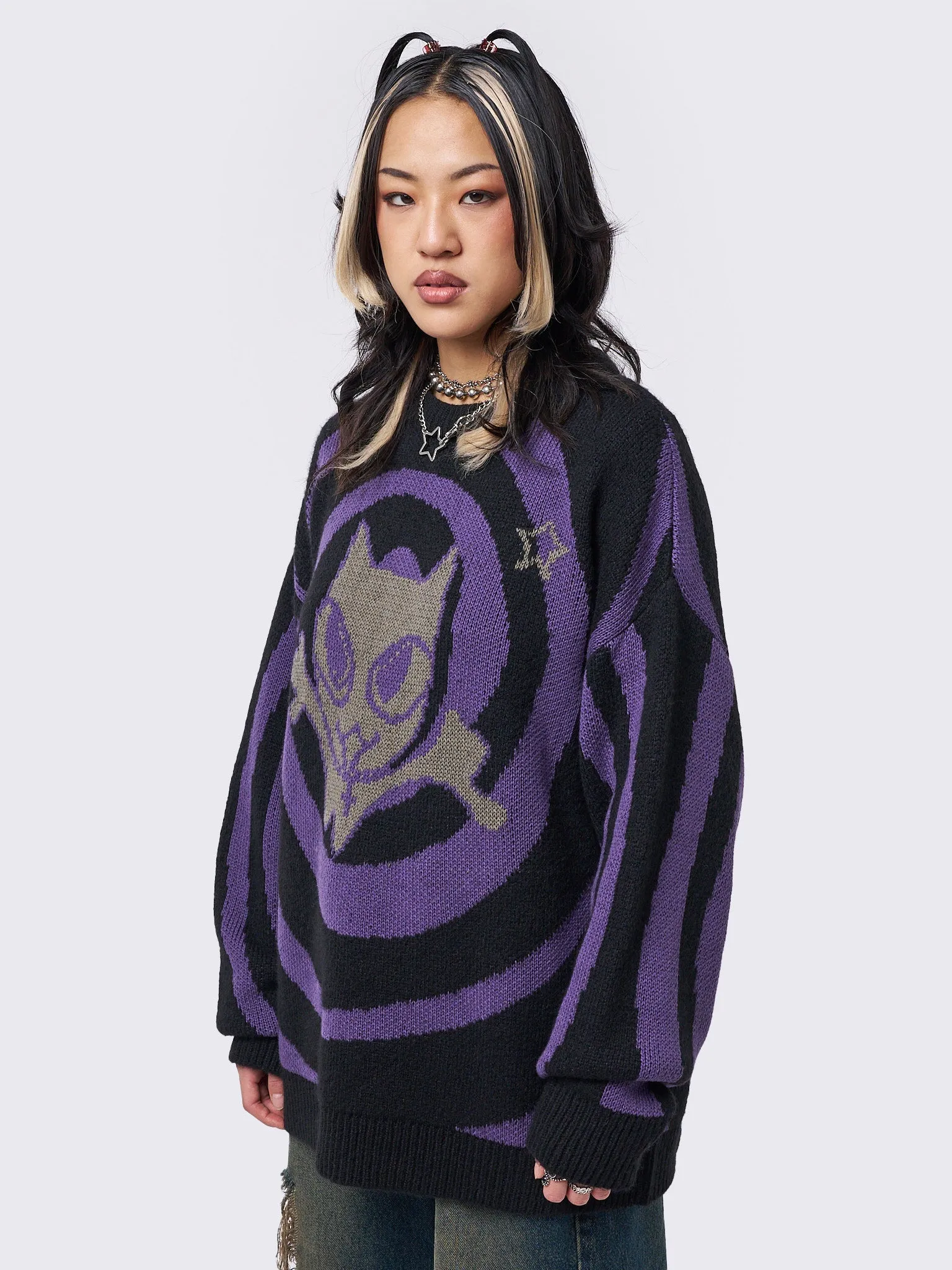 Cyber Kitty Swirl Graphic Knit Sweater | Parallel