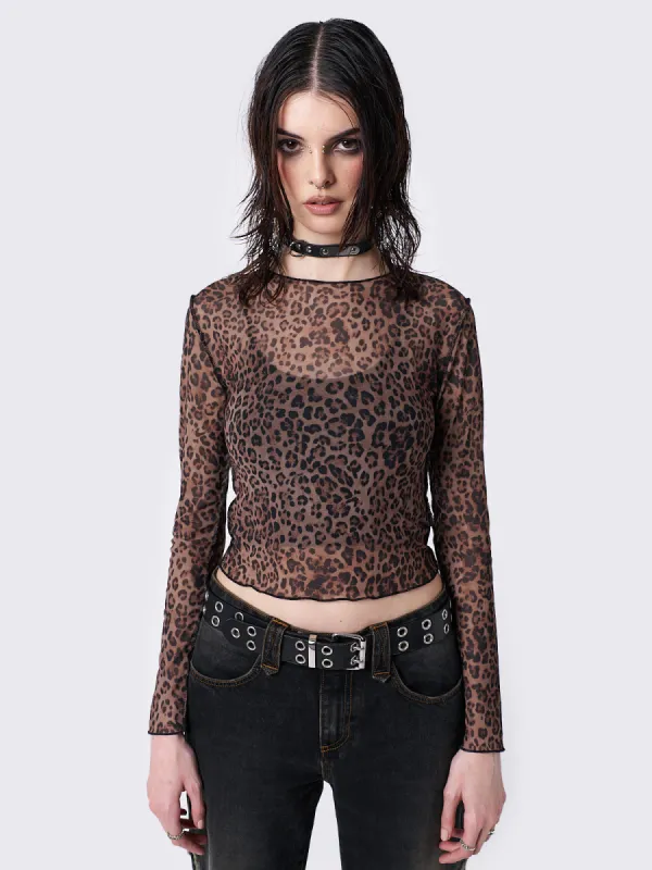 Nala Leopard Mesh Top sold by Minga London