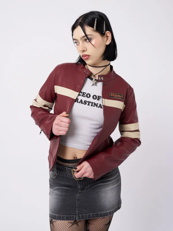 Chiara Red Vegan Racer Jacket sold by Minga London