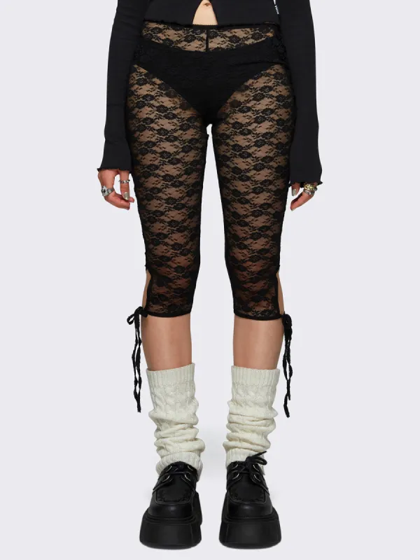 Elara Black Lace Capri Leggings sold by Minga London