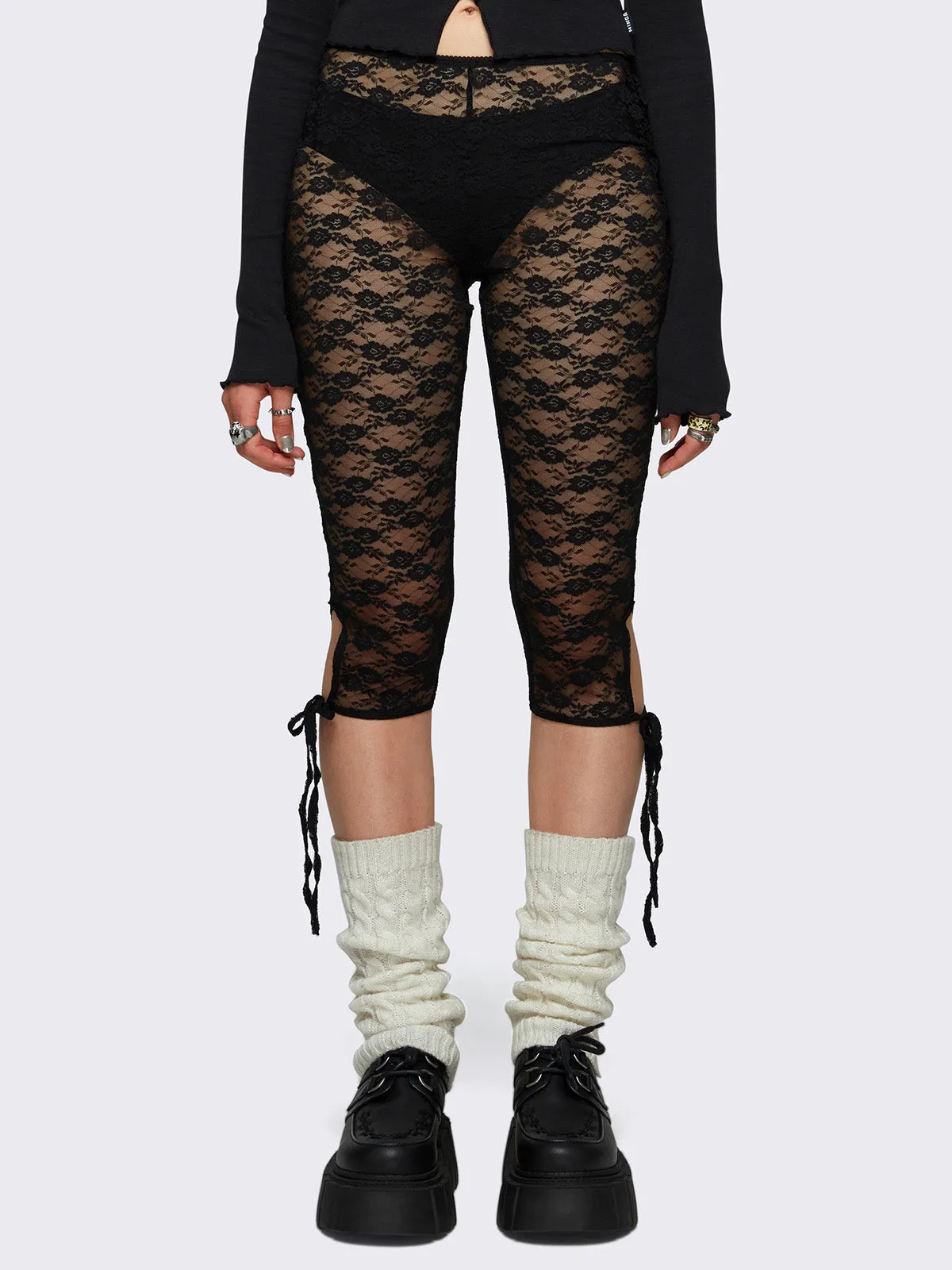 Elara Black Lace Capri Leggings sold by Minga London