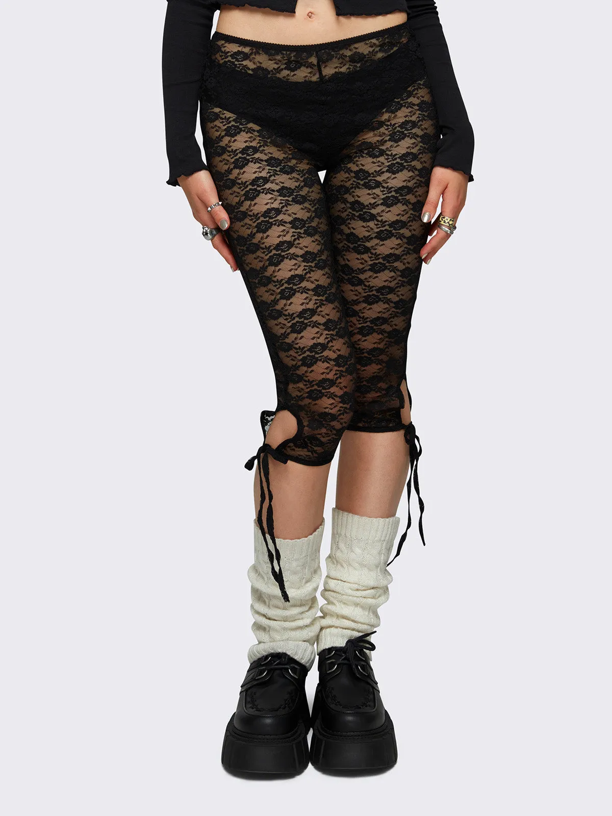 Elara Black Lace Capri Leggings sold by Minga London product image thumbnail 3