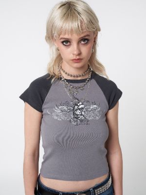 Winged Heart Raglan Baby Tee sold by Minga London