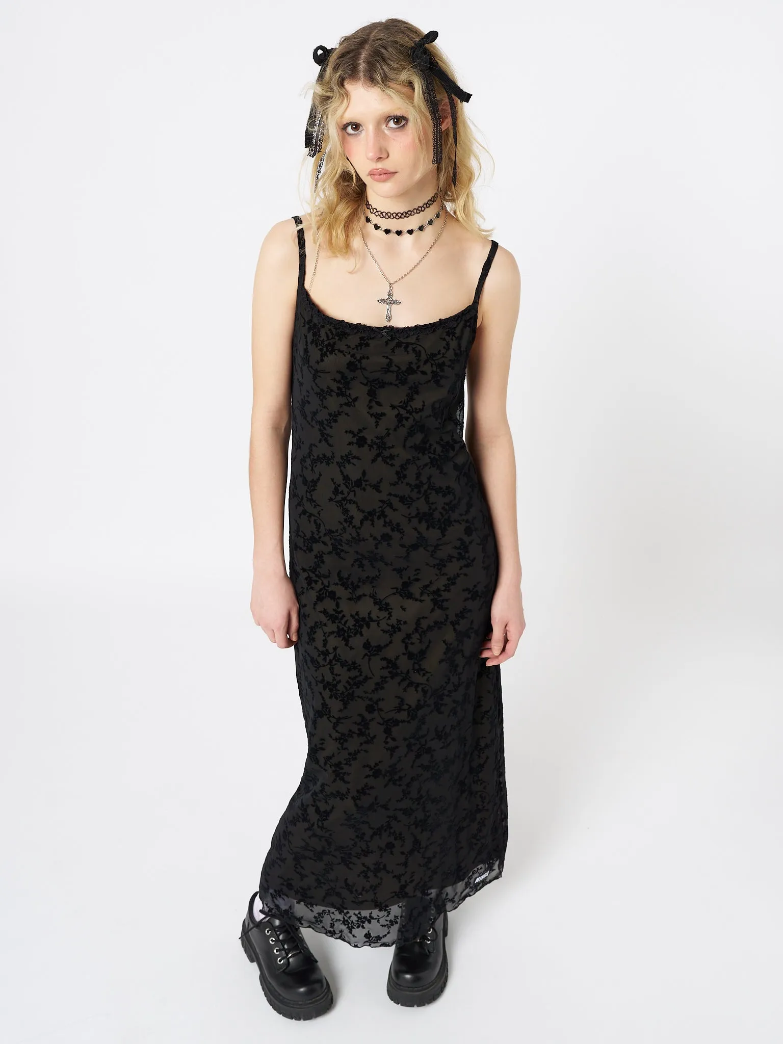 Titania Black Mesh Maxi Dress sold by Minga London