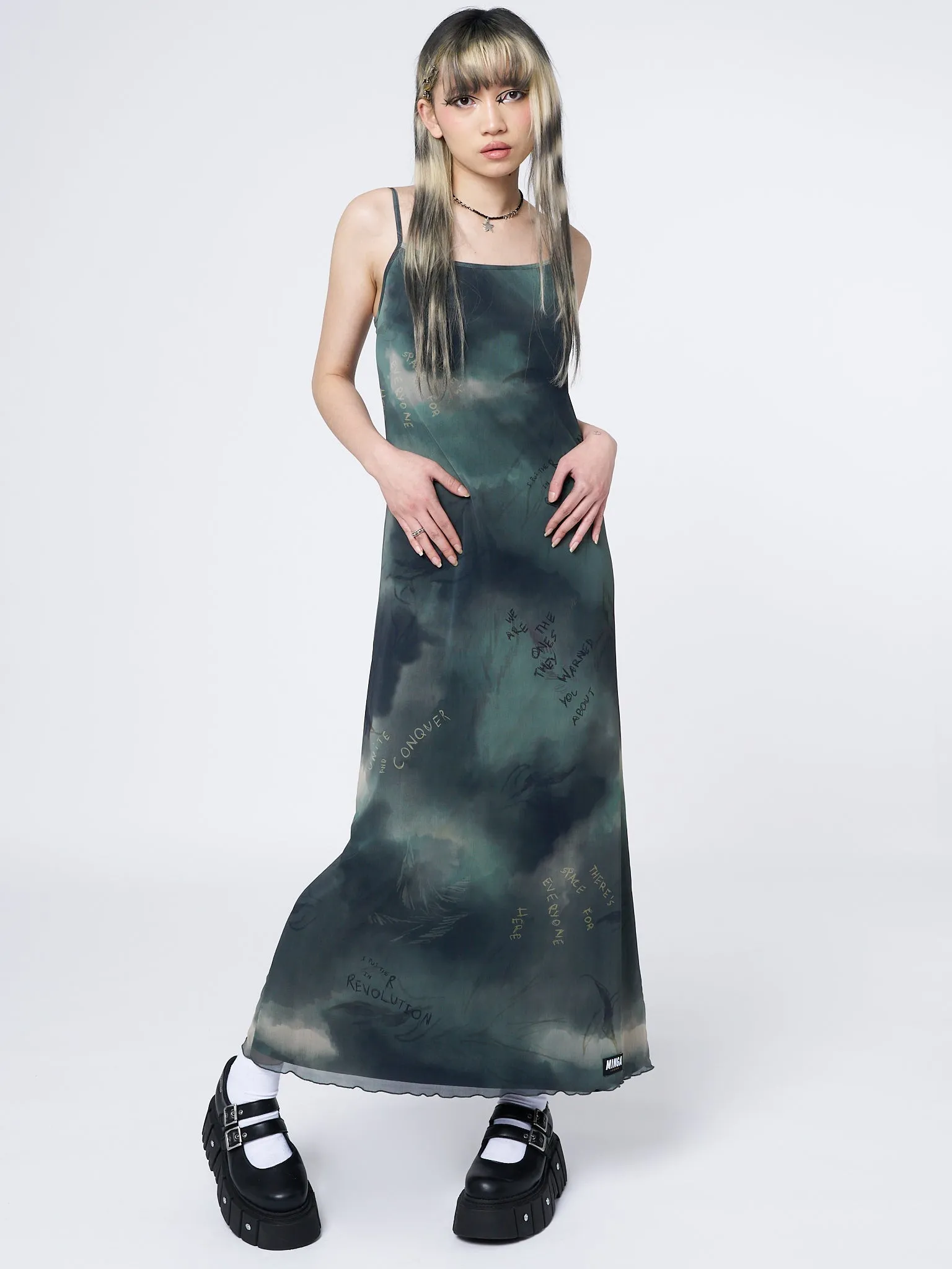 Eden Green Mesh Maxi Dress sold by Minga London