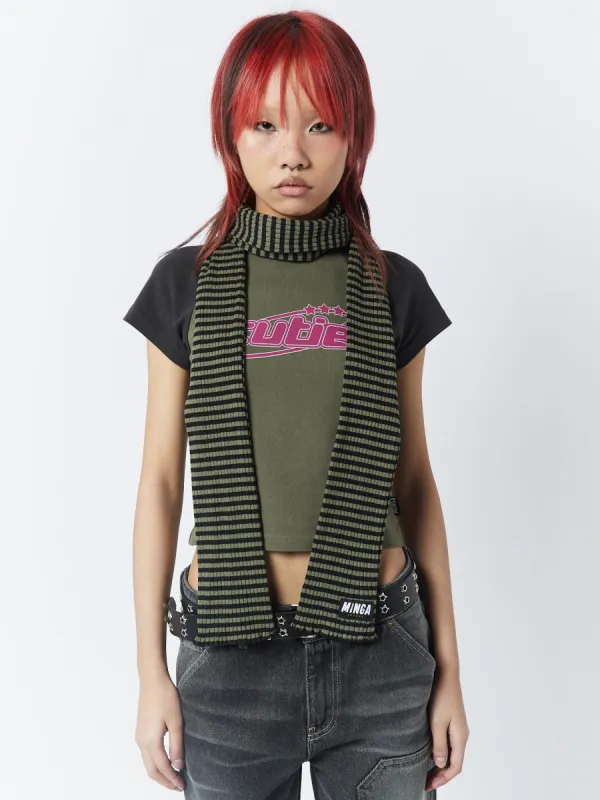 Girlfriend Stripes Green Black Scarf sold by Minga London