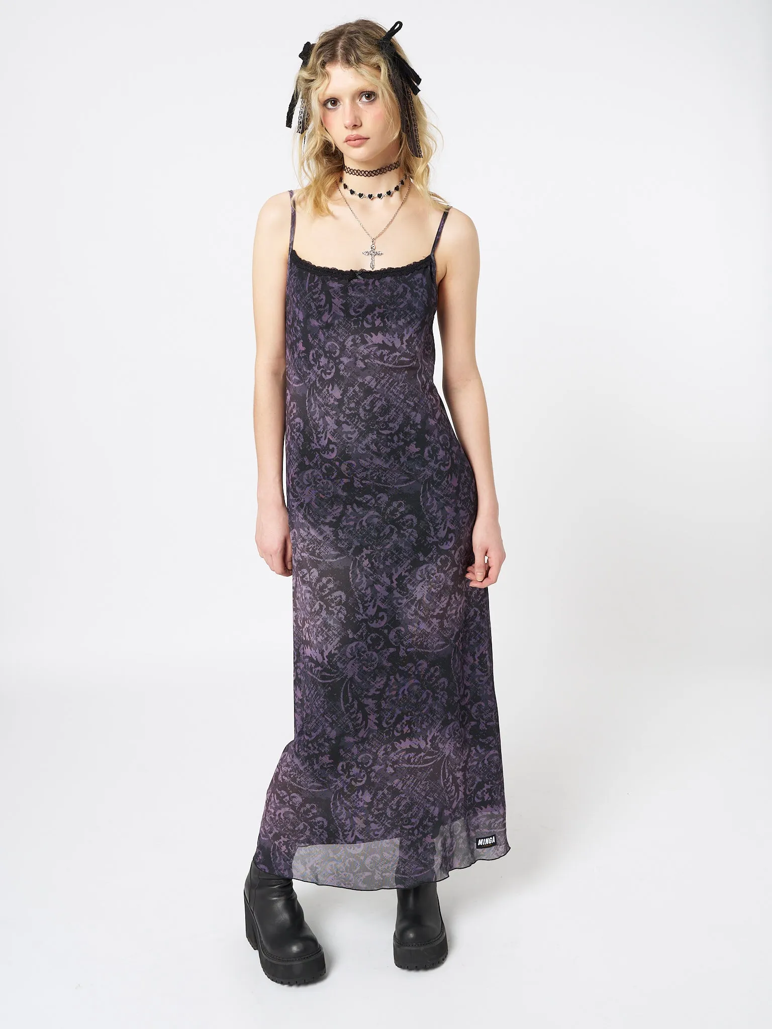 Dark Renaissance Mesh Maxi Dress sold by Minga London
