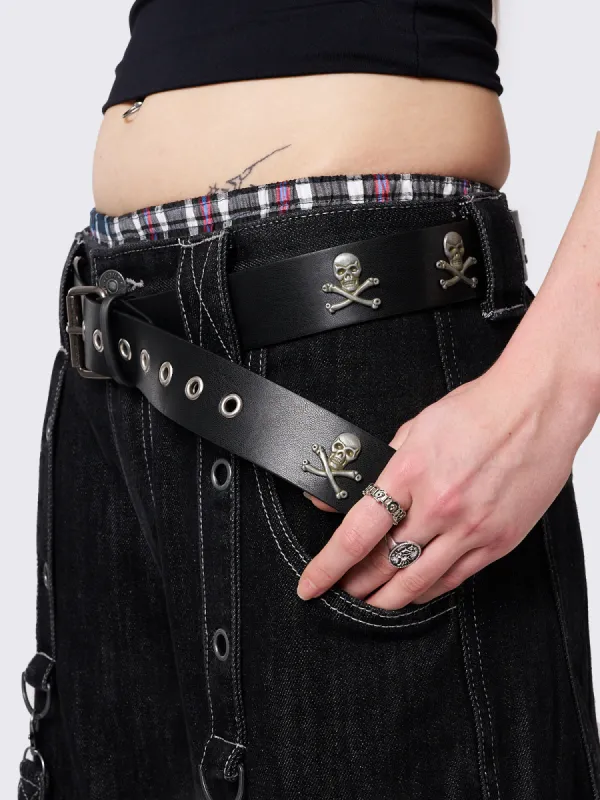 Cryptic Skull Black Buckle Belt sold by Minga London
