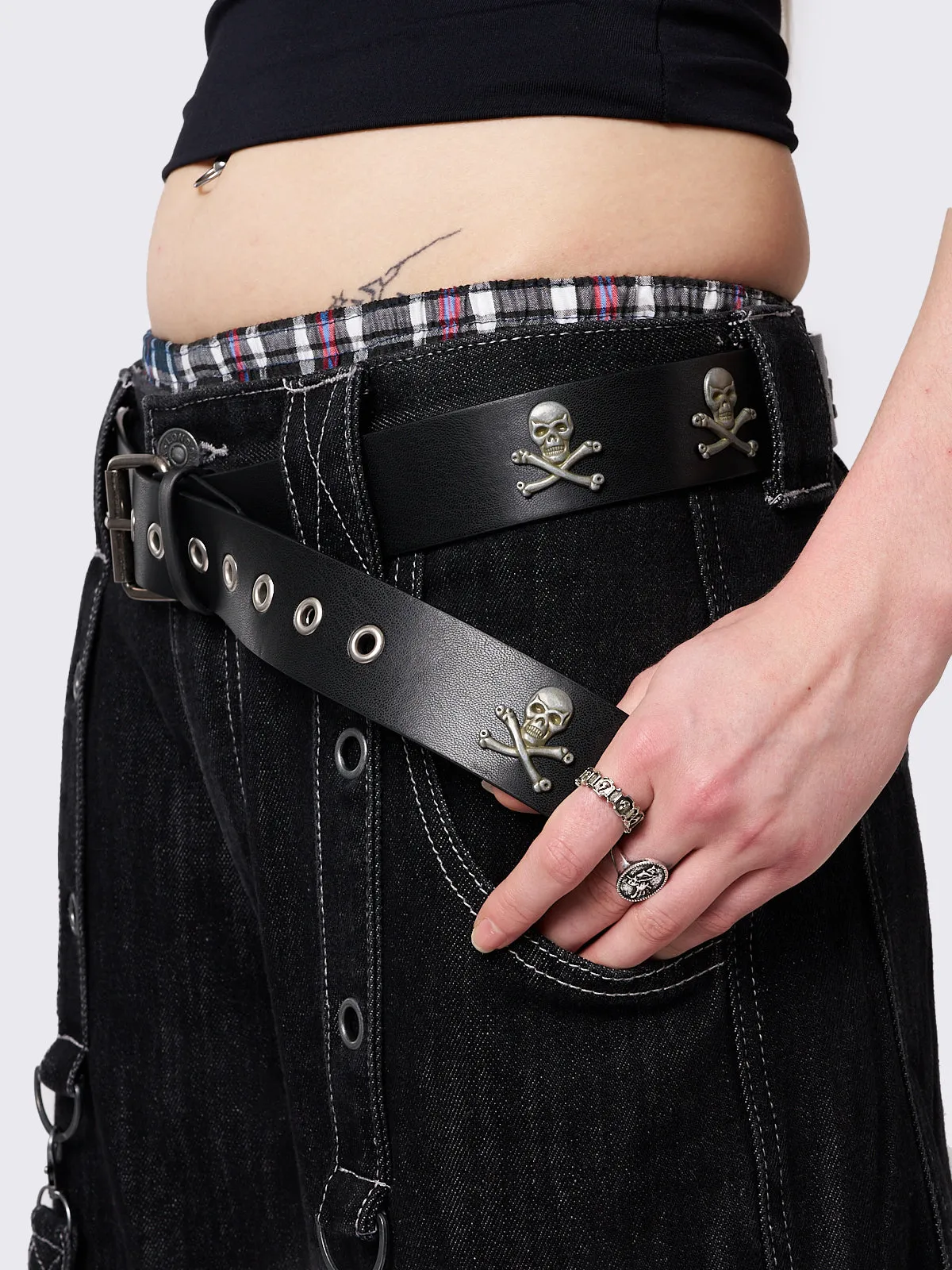 Cryptic Skull Black Buckle Belt sold by Minga London