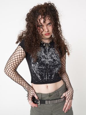 Angel Wings Black Baby Tee sold by Minga London